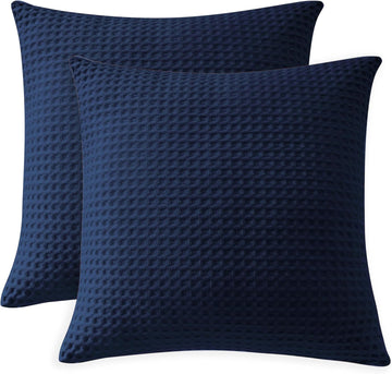 100% Egyptian Cotton 600 TC Waffle Weave Throw Pillow Covers 2 Pack, Ultra Soft Breathable Euro Pillow Shams Covers