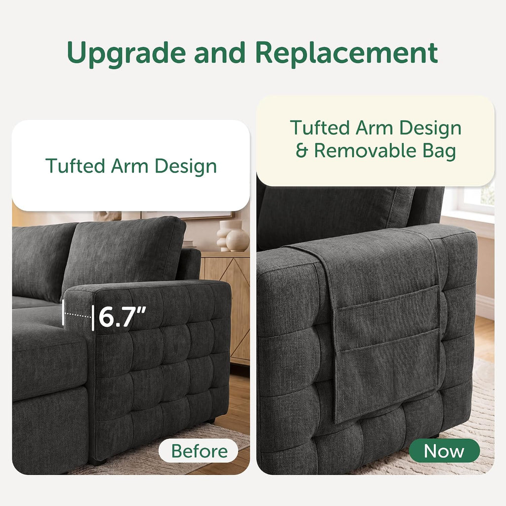 Sectional Couch with Pull Out Bed, U-Shaped Sectional Sleeper Sofa with Storage, 6 Seater Sectional Sofa Bed, Mid-Grey
