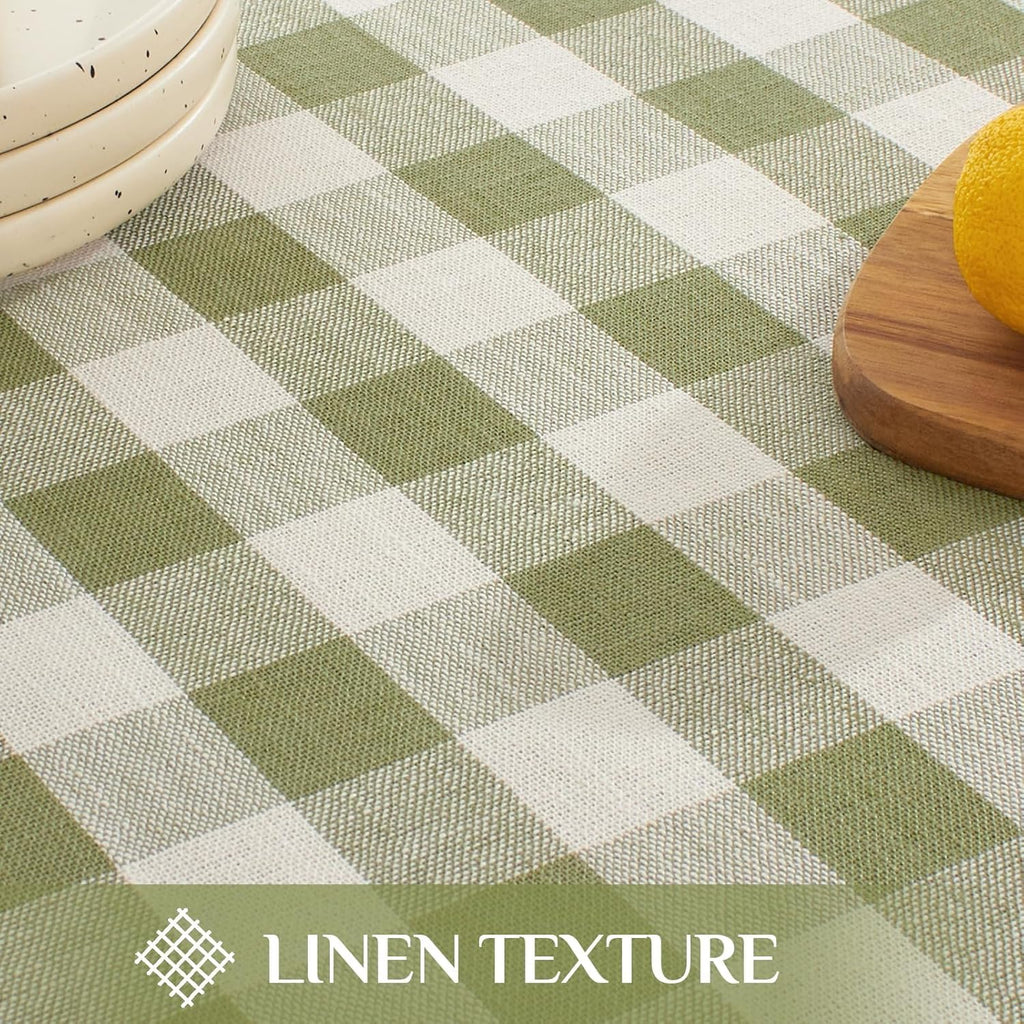 Outdoor Checkered Tablecloth, Linen Cotton Gingham Table Cloths for 6 Foot Rectangle Tables with Tas