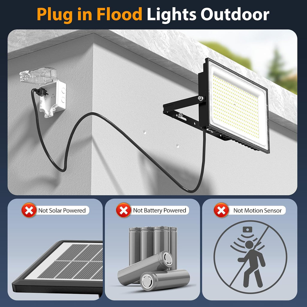 200W Flood Lights Outdoor,19000lm Bright LED Work Light with Plug,Daylight White LED Flood Lighting,IP66 Waterproof
