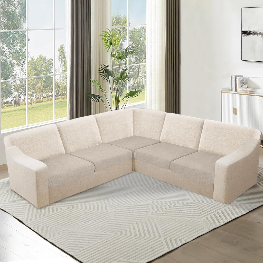 Waterproof Sectional Couch Cushion Covers Stretch Corner Sofa Cushion Covers Jacquard L Shaped Slipcover Washable 5