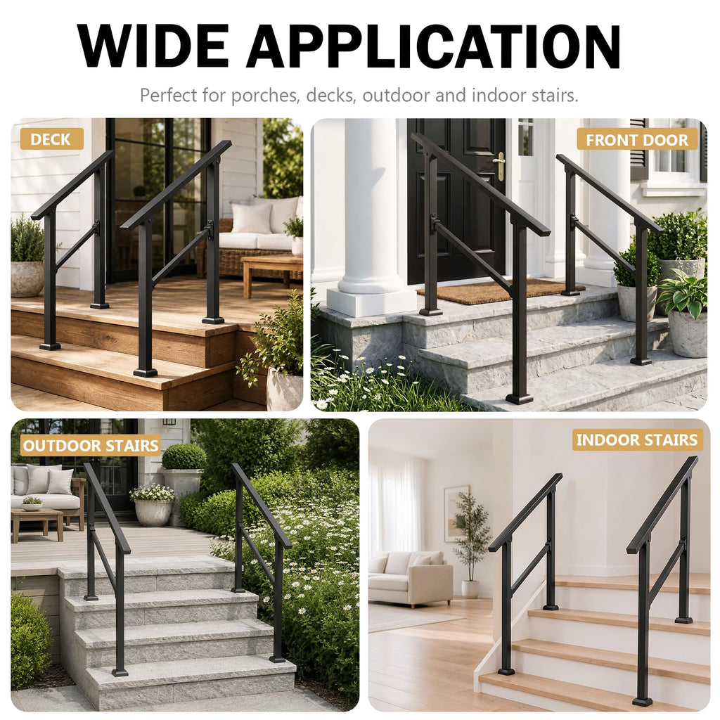 2pack Hand Rails for Outdoor Steps, 4-Step Metal Stair Railing Kit