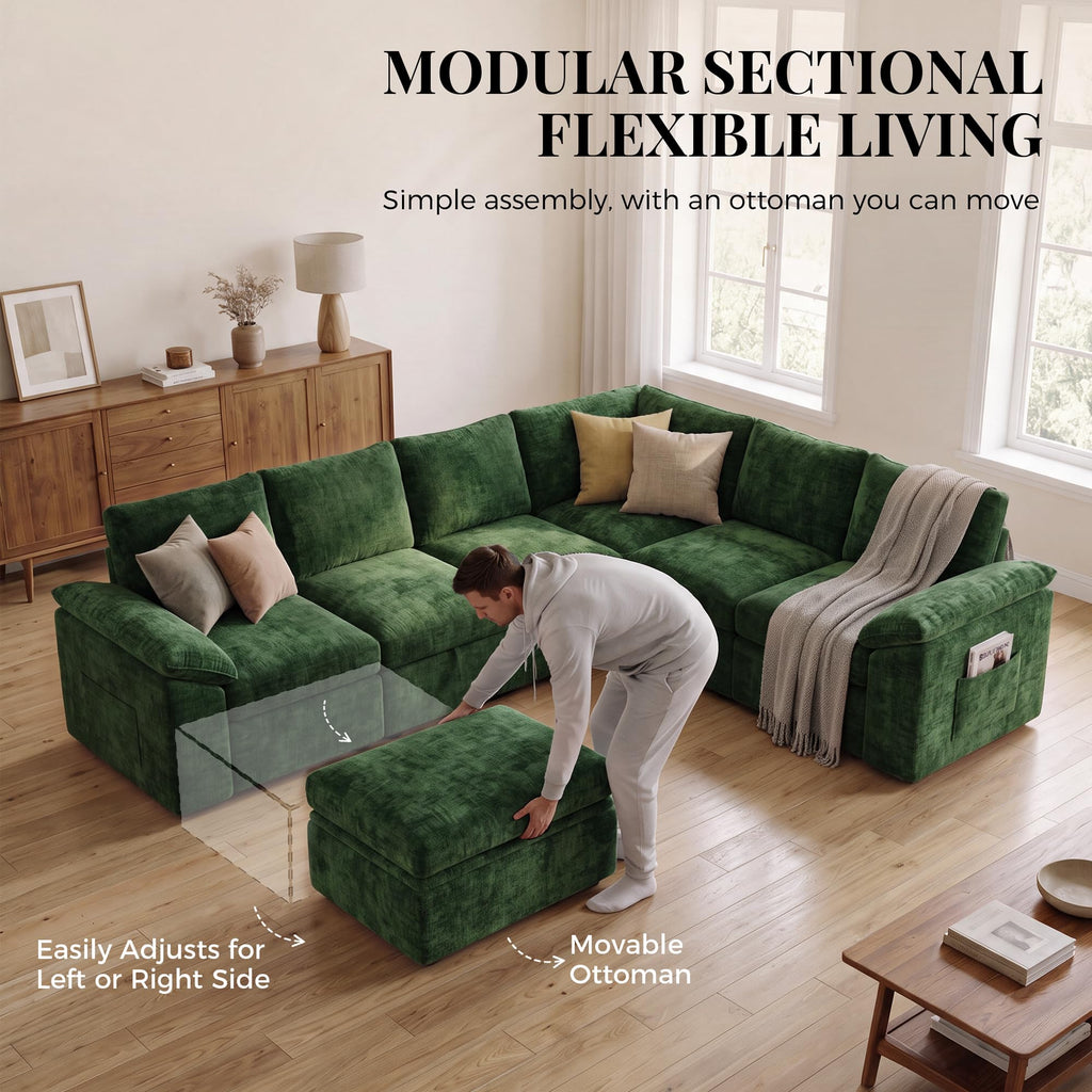 108'' Sectional Couches, Sectional Sleeper, Green