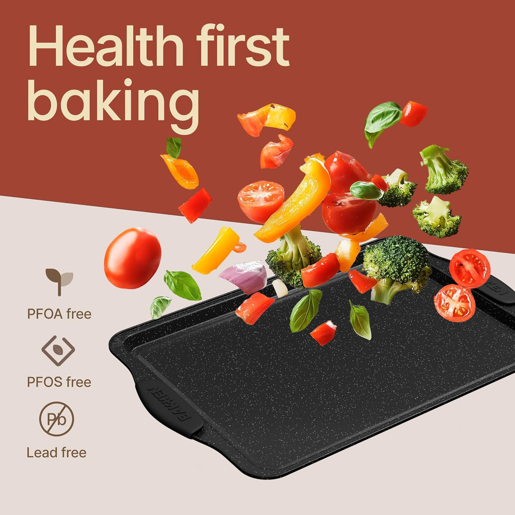 6-Piece Nonstick Gray Marble Coated Bakeware Set - Professional Quality Carbon Steel Pans with Silicone Handles