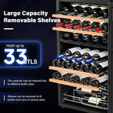33 Bottle Dual Zone Wine Cooler Refrigerator, 41°F-64°F Freestanding Compressor 