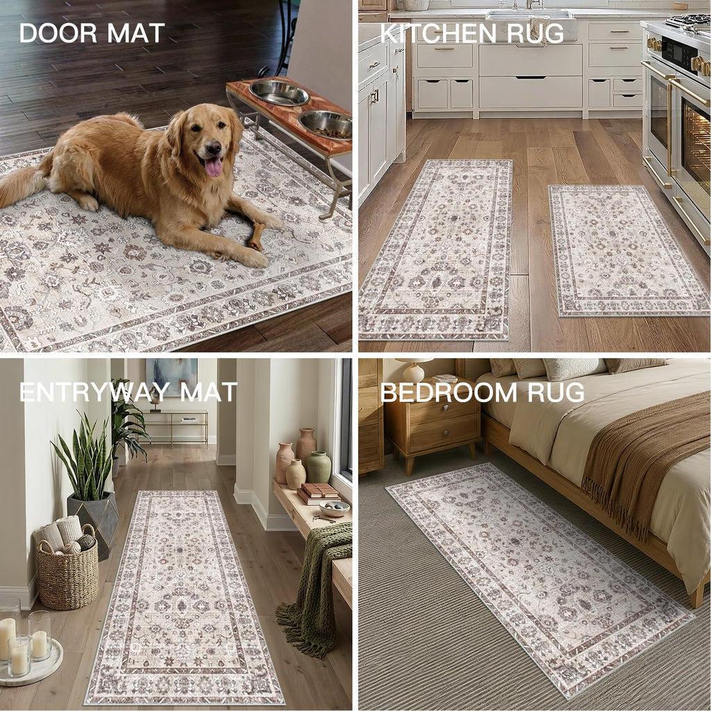 Kitchen Mat 3PC Washable Runner Soft Kitchen Rug Set of 3 Beige
