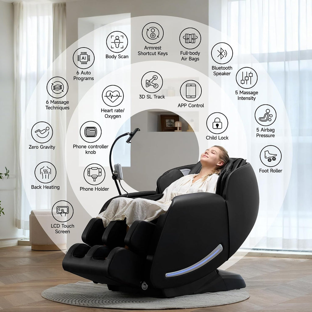 Massage Chair Full Body with Unique Phone Controller, Zero Gravity 3D SL-Track Recliner with APP Control, Child
