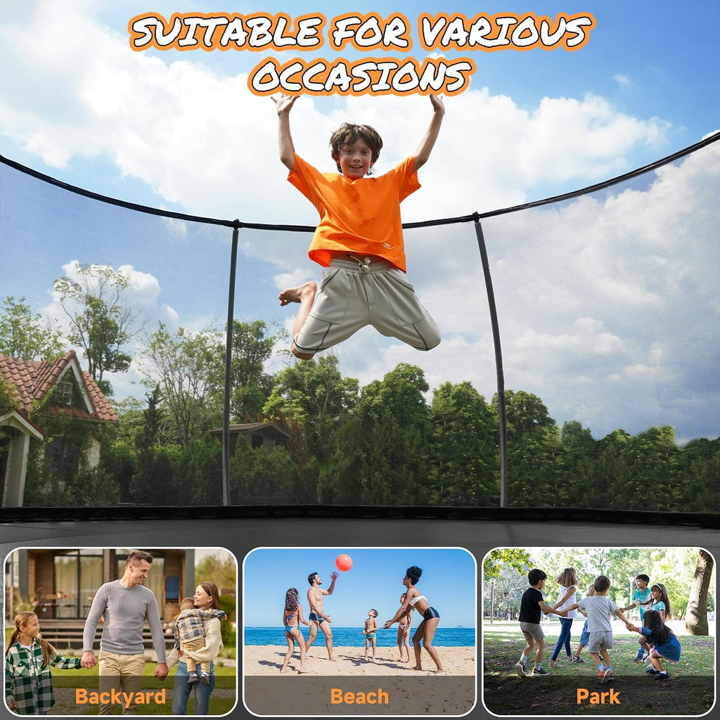 10FT 12FT 14FT 15FT 16FT Outdoor Trampoline with Enclosure Net, Heavy Duty Yard Trampolines, ASTM Approval