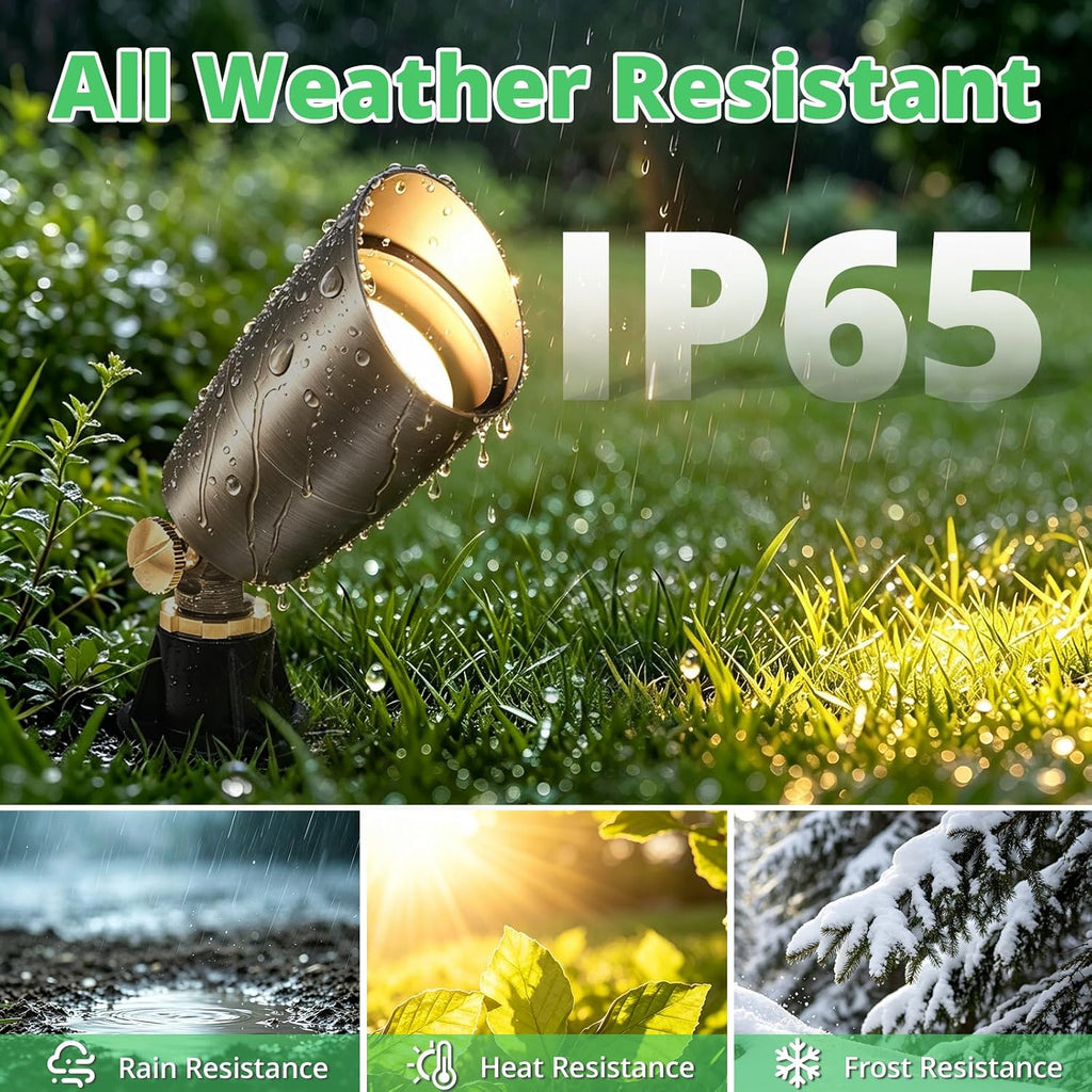 Solid Brass Low Voltage Compact Spotlight, 12V AC/DC Waterproof Outdoor Landscape Spot Lights Trees Garden Yard Lawn