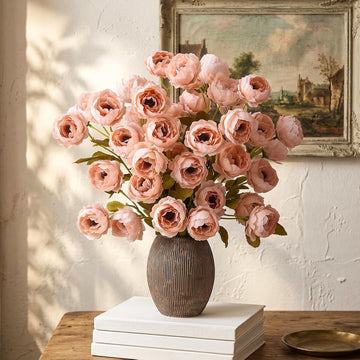 Pink Peonies Artificial Flowers, 27" Faux Silk Peony Stems - Set of 8