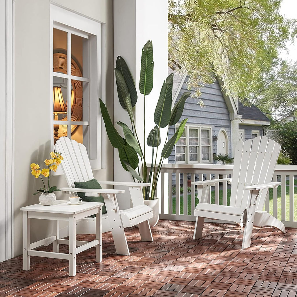Oversized Adirondack Chairs with Cup Holder, White | Poly Lumber Patio Chairs,350Lbs Support, All Weather Patio