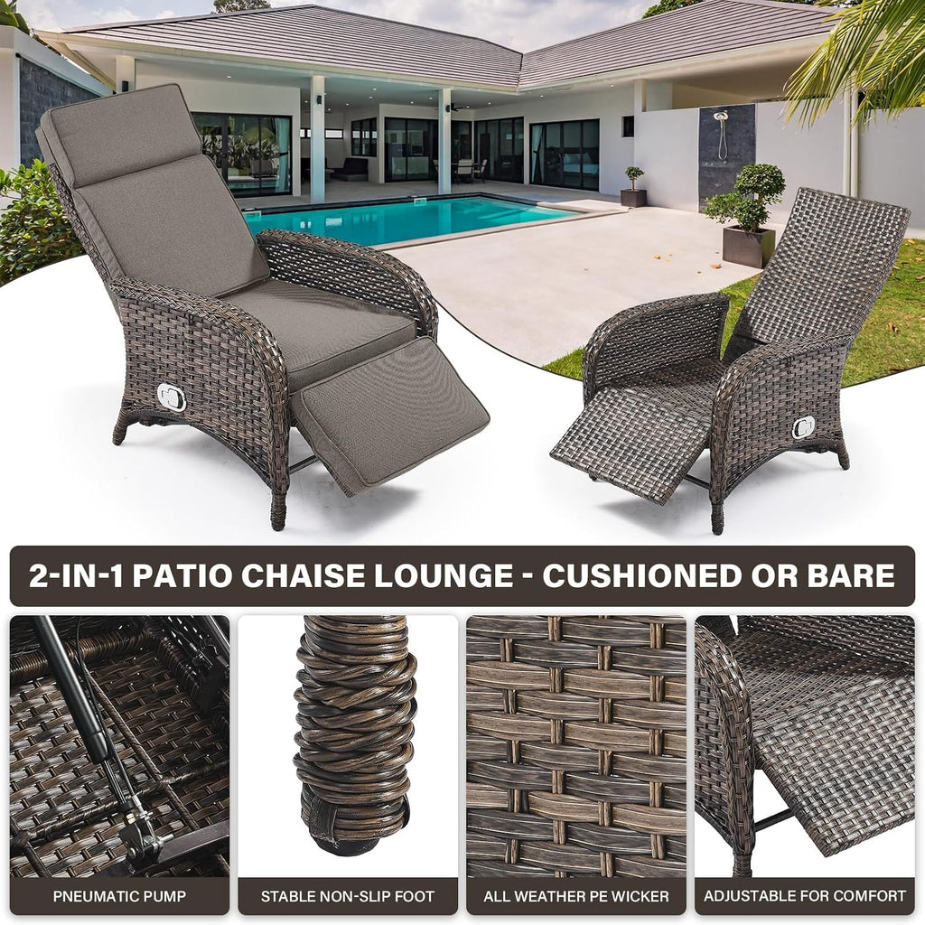 Versatile Outdoor Recliner Chair - Reclining Patio Chair with Adjustable Backrest and Footrest, All-Weather Wicker