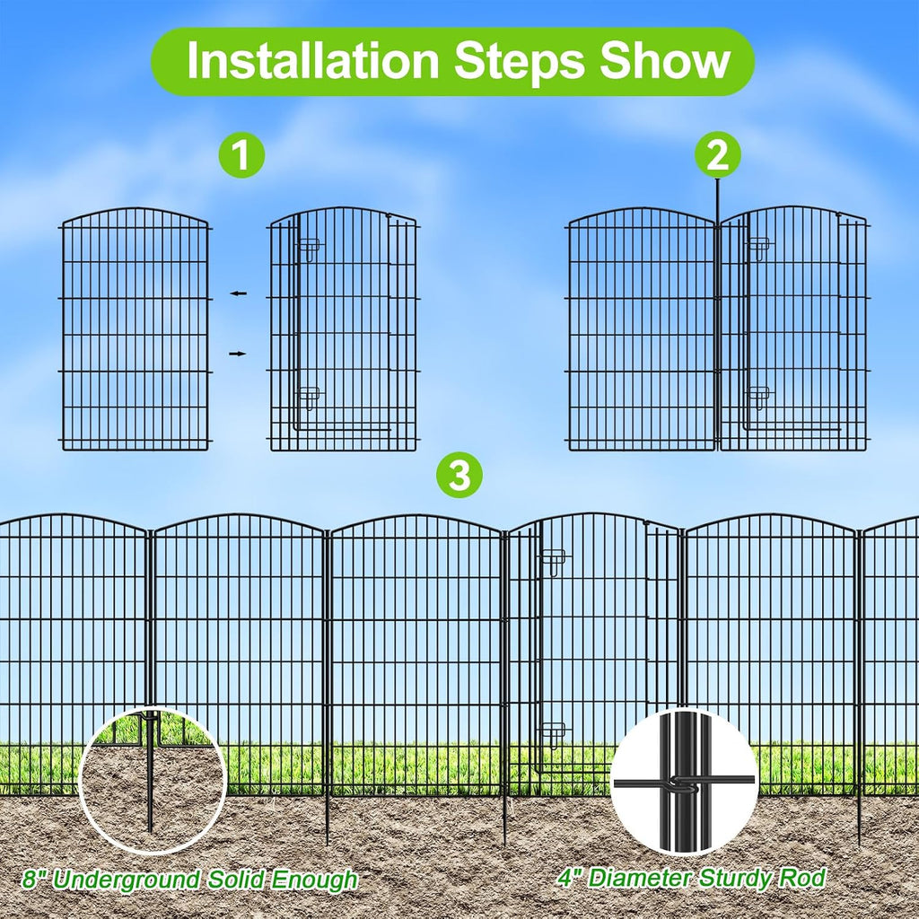 Decorative Garden Fence 6 Panels 13ft (L)×42in (H) Animal Barrier Fences with 5 Panels + 1 Gate, No Dig Garden