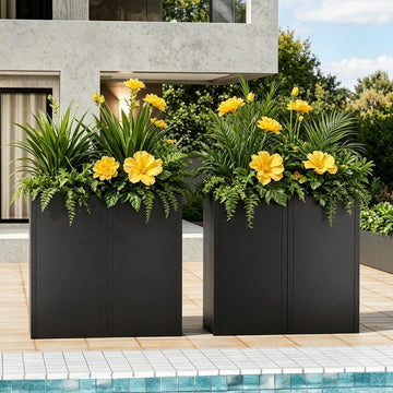 Metal Tall Planters Box Set of 4-24 Modern Tall Square Planter for Outdoor Plants with Removable Insert Shelf, Heavy