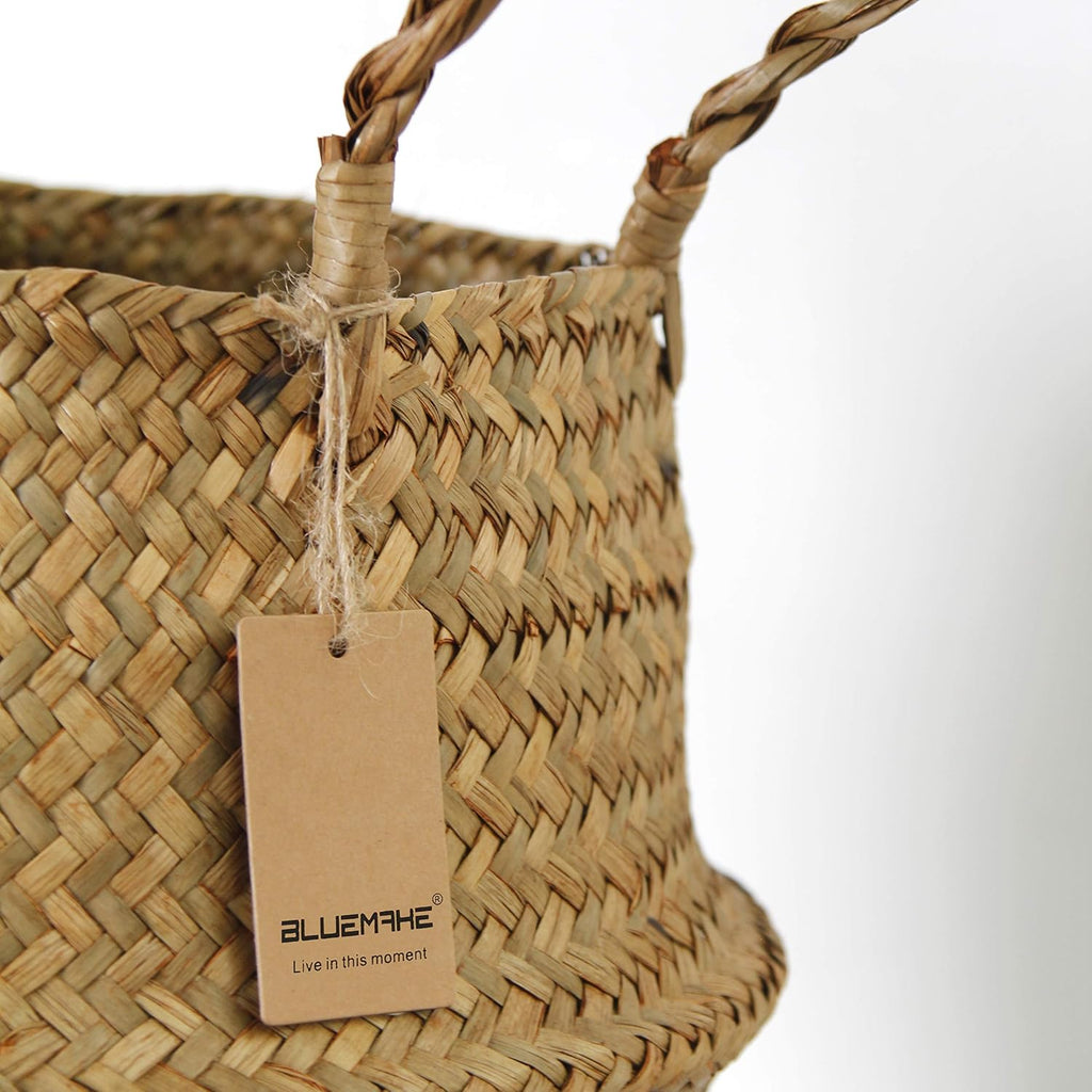 Woven Seagrass Belly Basket for Storage Plant Pot and Laundry, Picnic and Grocery Basket (Medium, Original)