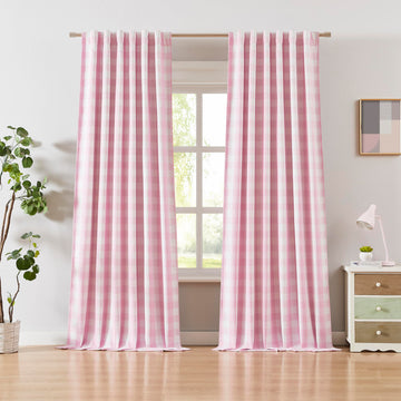 Pink White Buffalo Plaid Curtains 84 Inches Length