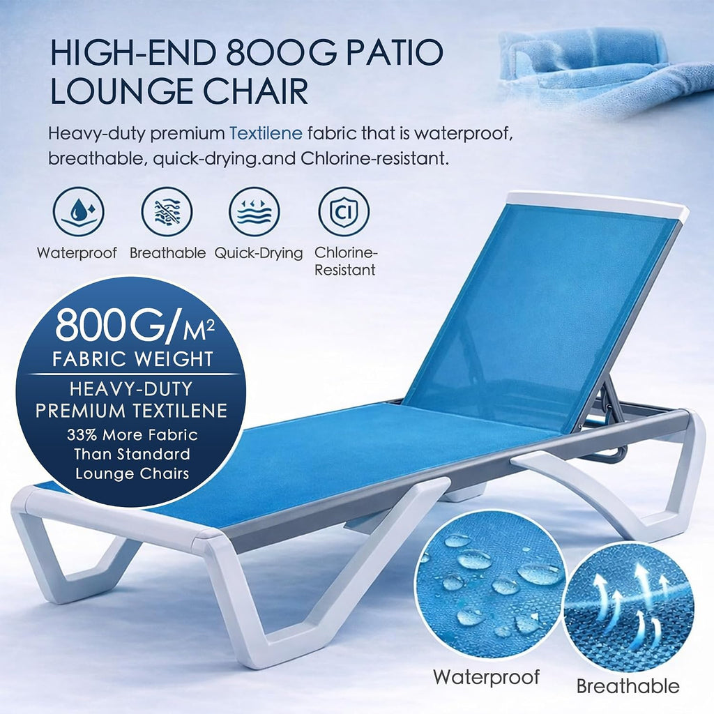3-Piece Outdoor Chaise Lounge Set Fully Flat Adjustable Lounger | Aluminum Frame, Resin Legs, Textilene Fabric