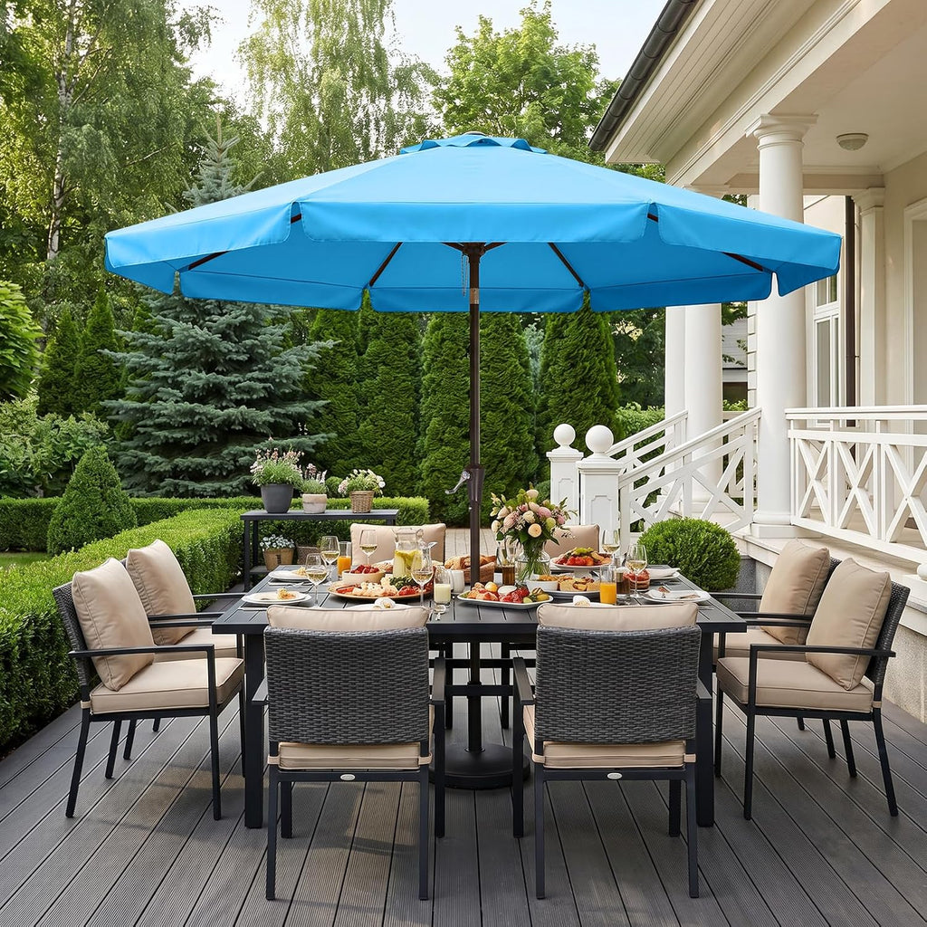 9ft Scalloped Patio Umbrella, Outdoor Table Umbrella with Tilt and Crank, Fiberglass Ribs Deck Umbrella Pool, Garden