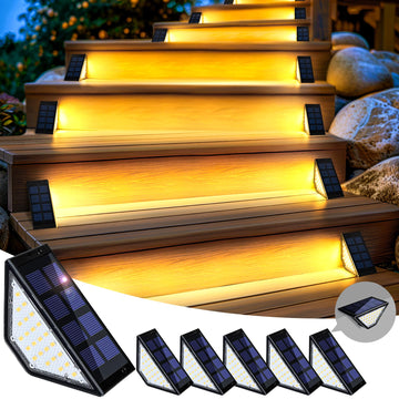 Solar Step Lights, Stair Lights Outdoor Waterproof Decor 6 Pack Warm White
