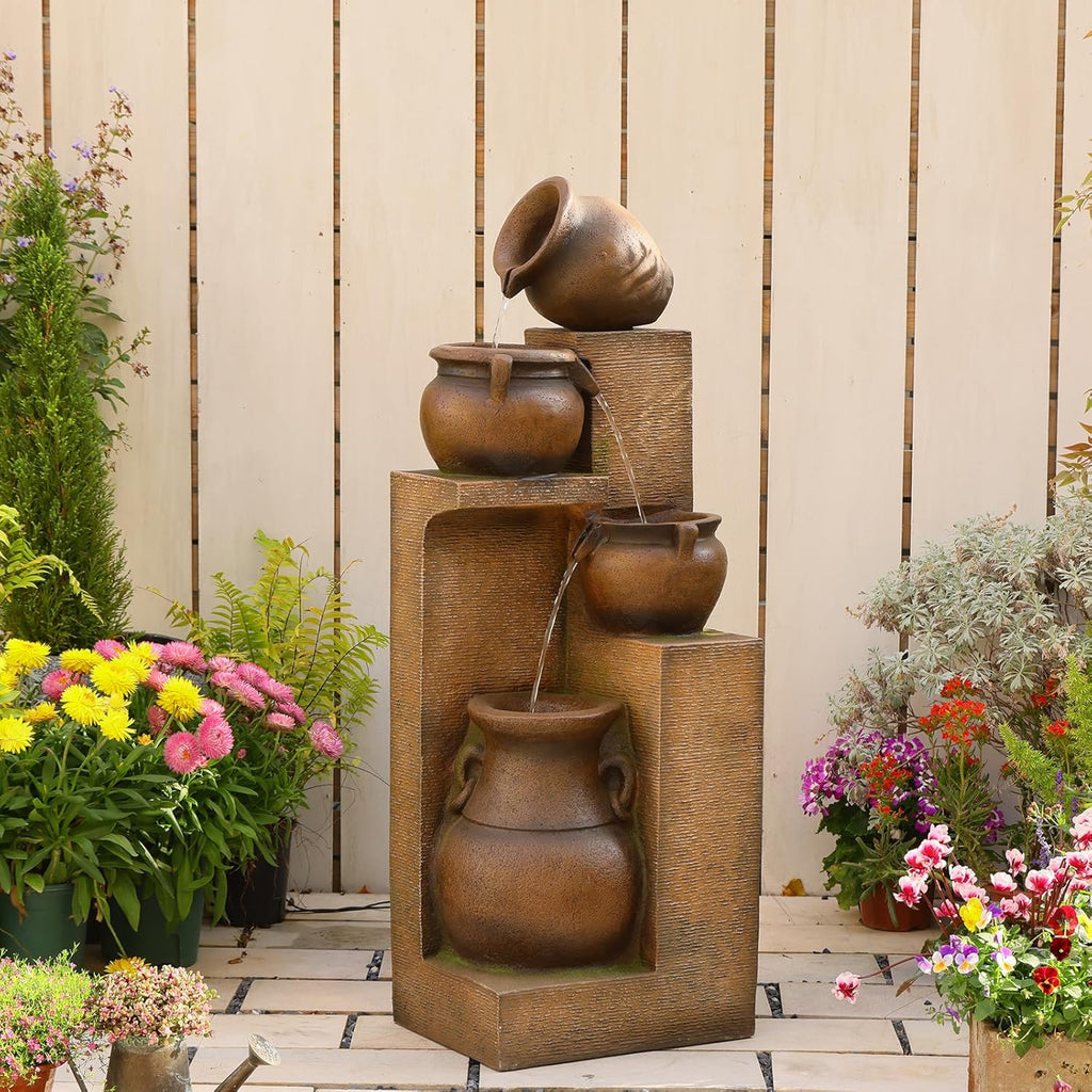 Water Fountain Outdoor Fountain with Lights - 53 Inches 4 Tiered Floor Standing Outdoor Water Fountains