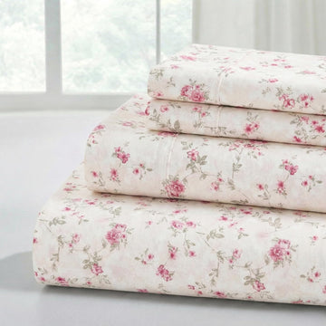 Printed 4-Piece Extra Soft Bedding Sheets & Pillowcase Set, Deep Pocket up to 16 inch Mattress Kashmir Rose Cal King