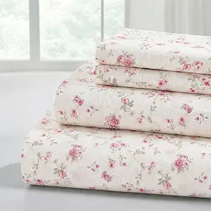 Printed 4-Piece Extra Soft Bedding Sheets & Pillowcase Set, Deep Pocket up to 16 inch Mattress Kashmir Rose Cal King