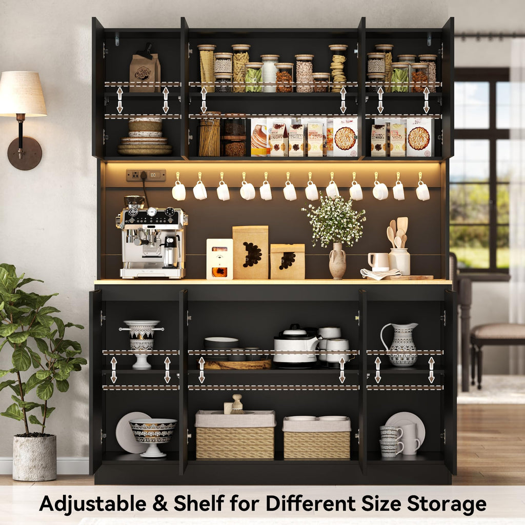 71" Kitchen Pantry Storage Cabinet, Tall Kitchen Hutch Cabinet, Black