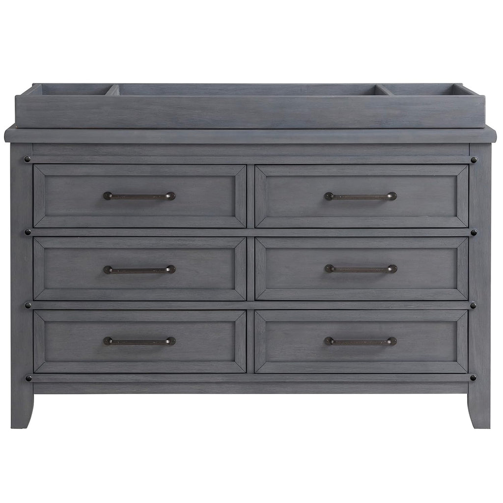 Premium Changing Topper for 6-Drawer Dresser, Wire Brush Ash Gray Finish