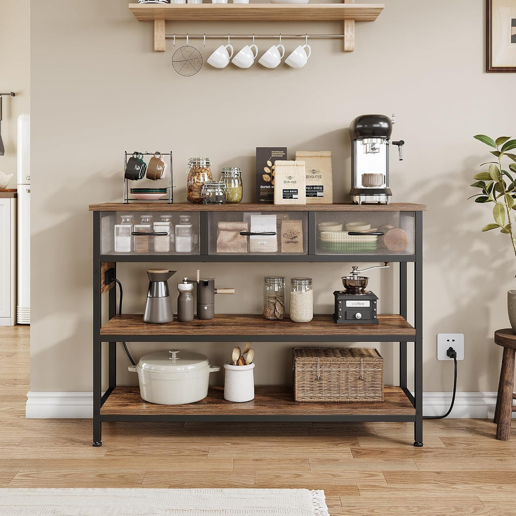 Entryway Table with Outlets, 3 Fabric Drawers, 43 in Console Table | 43.3"W x 11.8"D entry table with 2 outlets, 2