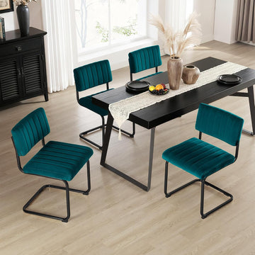 Modern Luxury Velvet Dining Room Chairs Set of 4, Teal Upholstered Kitchen Chairs, Heavy Duty Contemporary Armless