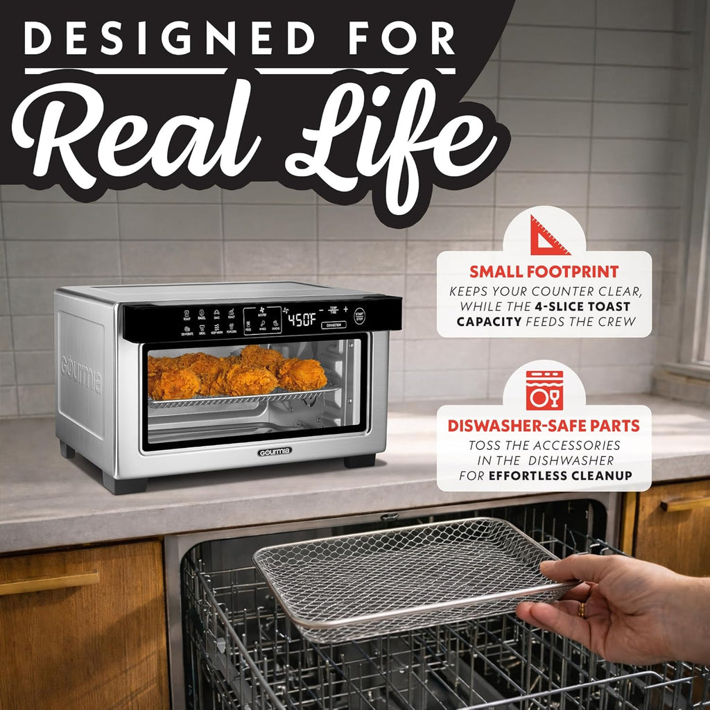 Toaster Oven Digital Air Fryer - Convection Mode with 4 Slice Capacity, 3 Rack Positions, 12 Presets, Toast, Bagel