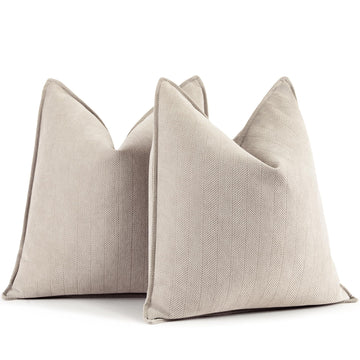 Beige Pillow Covers 26x26 Set of 2 Chenille Throw Pillow Covers with Elegant Design Soft and Luxurious Decorative
