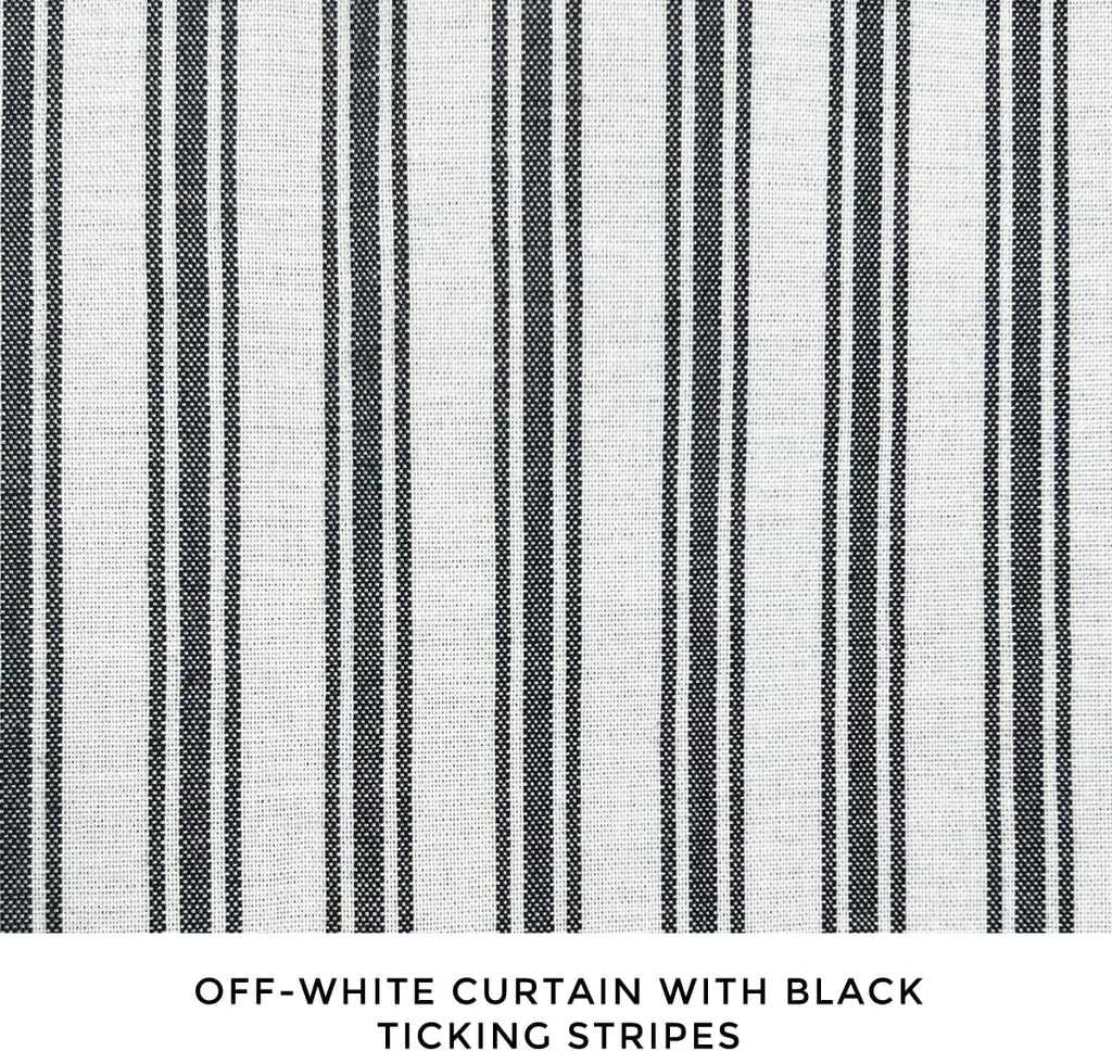 Modern Transitional Stripe Shower Curtain with Tassels - Vertical Off White/Cream with Black Striped Lines, 72" x 72"
