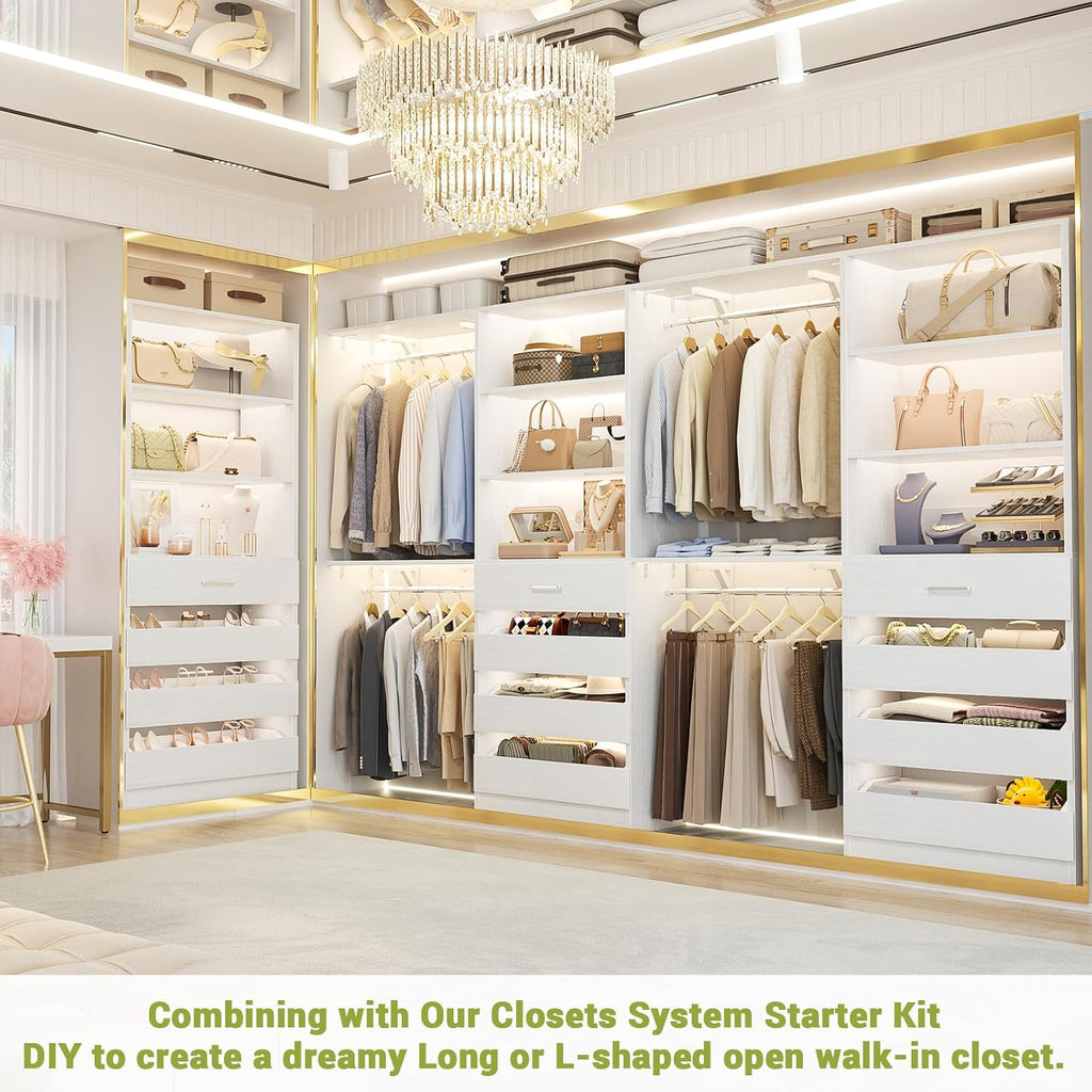 21.3" Closet System with 4 Drawers, Wood Closet Organizer with Open Shelves, Modular Drawers System Tower, Walk-in