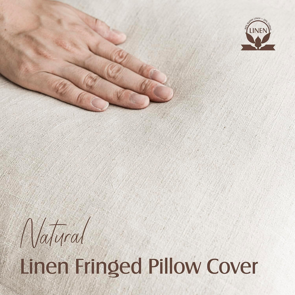 Decorative Linen Fringe Lumbar Throw Pillow Covers Cozy Boho Farmhouse Cushion Cover with Tassel Soft Accent