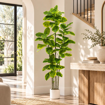 Artificial Ficus Tree 6FT, Tall Fake Plants Indoor in White Pot