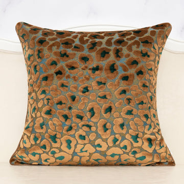 Green Brown Floral Throw Pillow Cover 18 x 18 Inch Cut Velvet Sqaure Luxury Decorative Pillow Cover for Couch Living