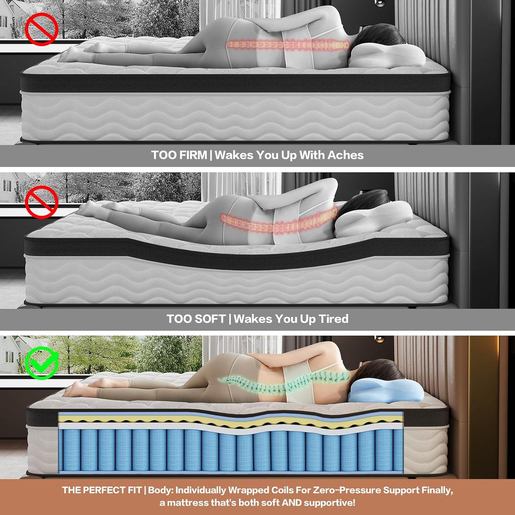 12 Inch Full Size Mattress, Hybrid Bed Mattress in a Box, 75" x 54" | Memory Foam Hybrid, Back Support & Pressure