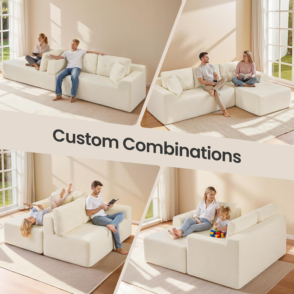 Boneless Couch, Modern Cloud Couch with Deep Seat, Corduroy Sofa for Living Room, Bedroom