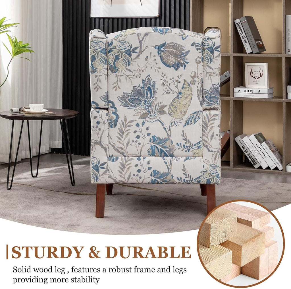 Wingback Chair & Floral Accent Chair | Occasional Side Chair Arms and High Back, Ticken Seat Cushion|Fabric