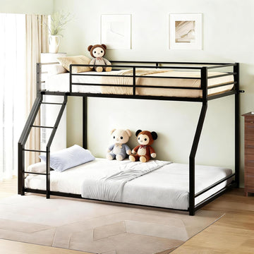 Bunk Bed Twin Over Full, Metal Bed Frame with Safety Guardraild for Boys Girls, Junior