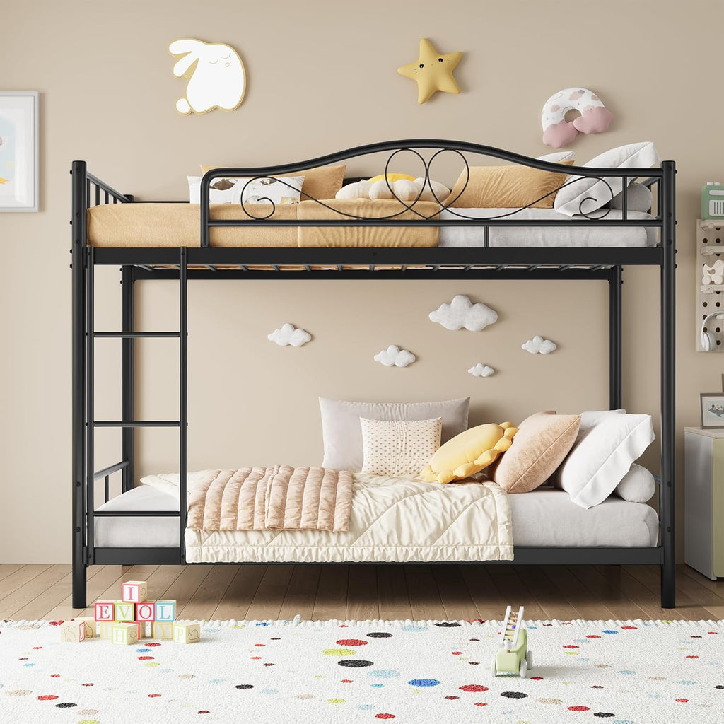 Bunk Bed Twin Over Twin with Ladder & Full Safety Guardrail