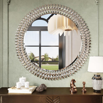 36" Jeweled Luxury Round Decorative Wall Mirror