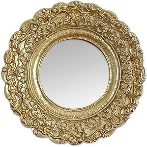 Golden Mini Vintage Mirror with Exquisite Relief Elegant Wall Decor Dresser Table Compact Resin Retro Design (Gold