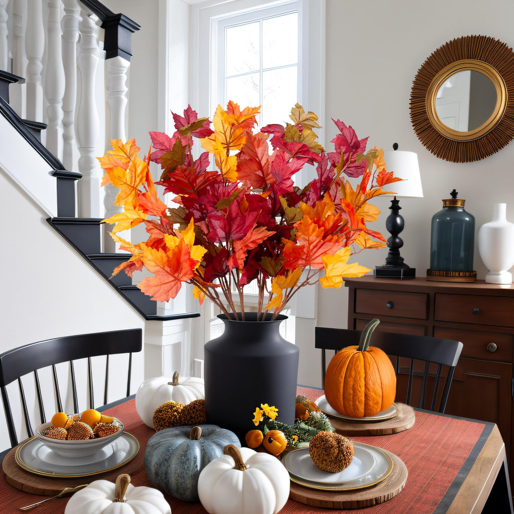 Artificial Fall Maple Leaves Stem, 21.6" Fake Branches, 6PCS