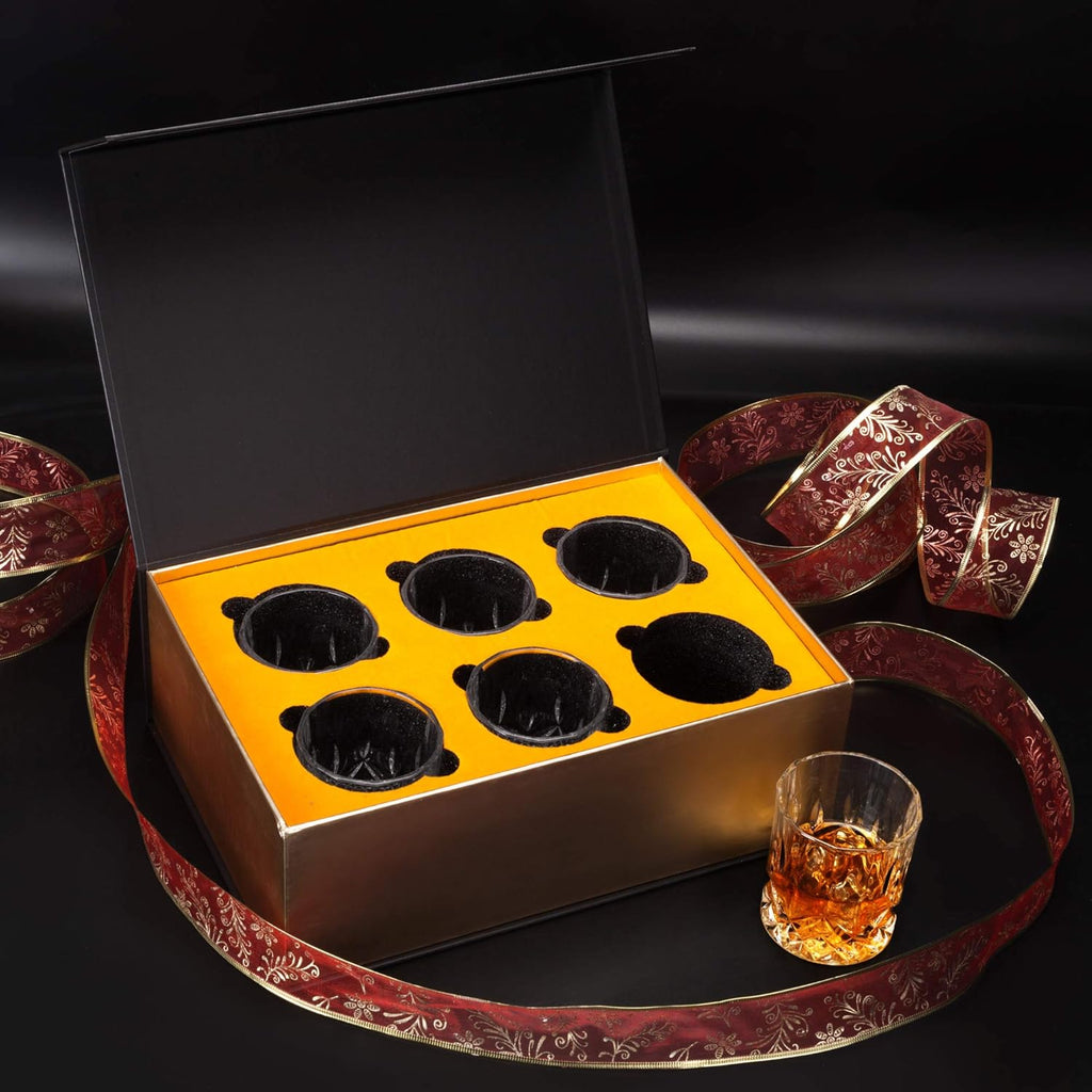 Whiskey Glasses Set of 6 with Elegant Gift Box,10 Oz Premium Old Fashioned Crystal Glass Tumbler for Liquor, Scotch