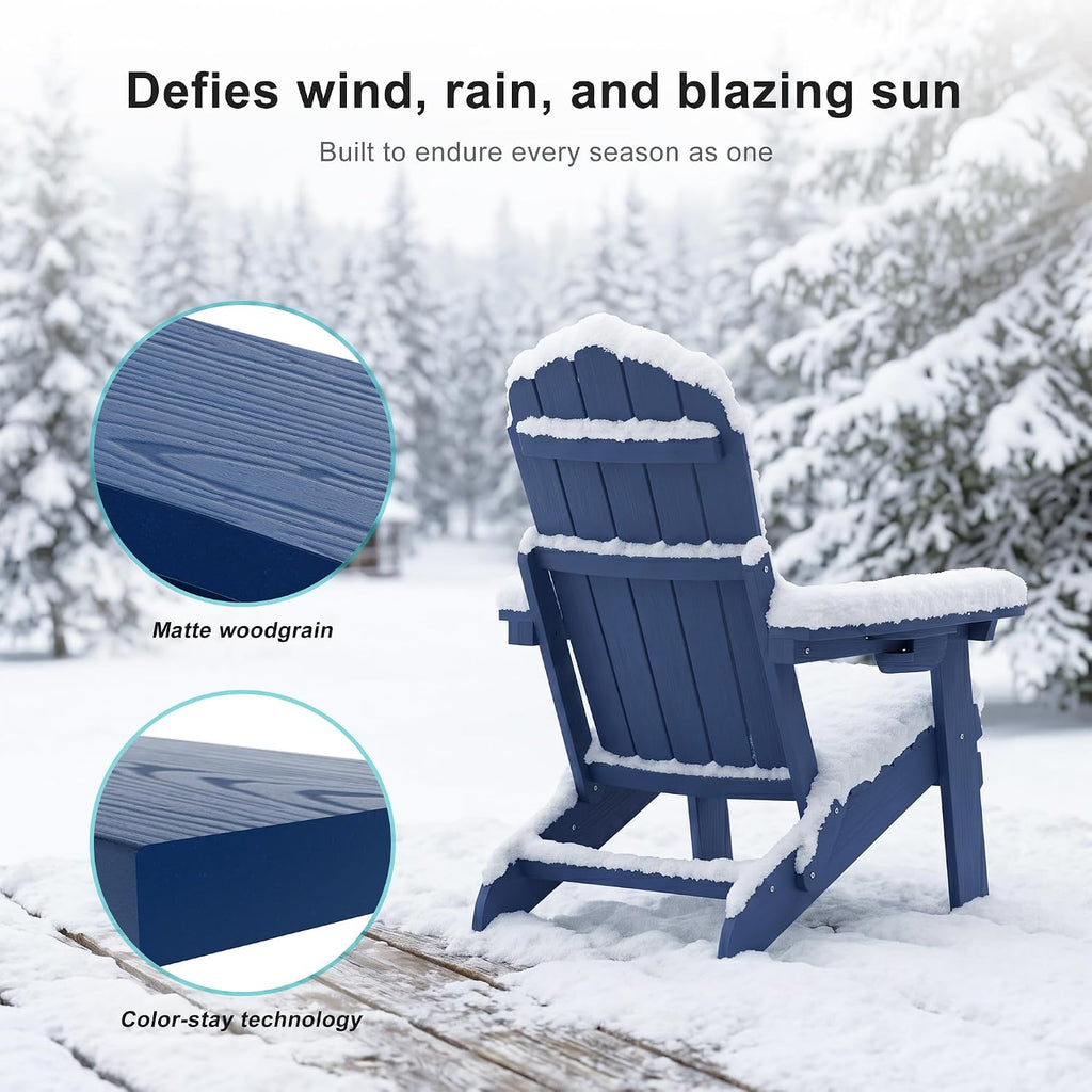 All-Weather Foldable Adirondack Chair, Fire Pit Chair | Weather Resistant Heavy-Duty Outdoor Chair with Cup Holder