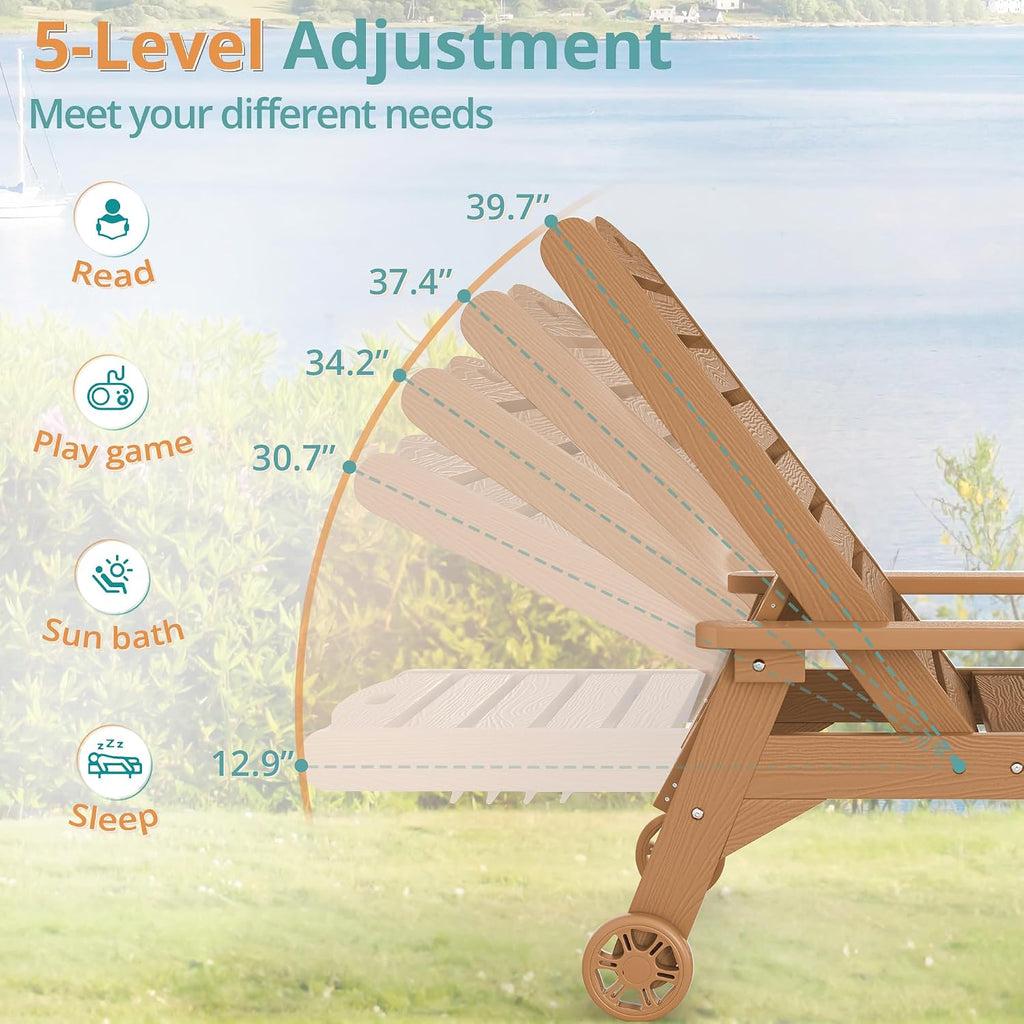 Lounge Chair Outdoor Set of 4, HDPS Chaise Lounge Outdoor with Wheel, 5 Positions Adjustable Pool Lounger Chairs
