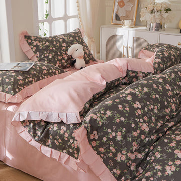 Twin XL Vintage Floral Comforter Set - 3-Piece Cottagecore French Country Rustic Boho Farmhouse Bedding with Ruffled
