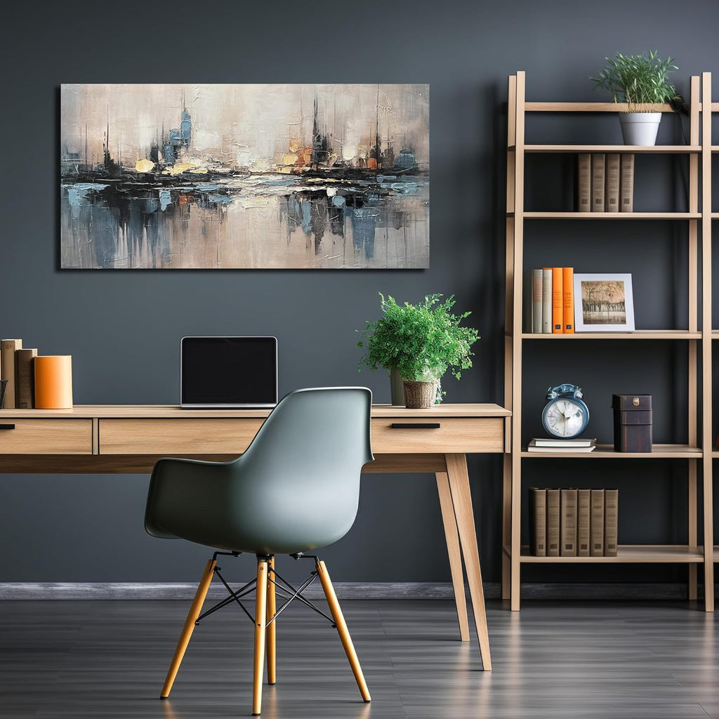 Abstract Canvas Wall Art for Bedrooom Blue and Gray Wall Decor City Wall Art